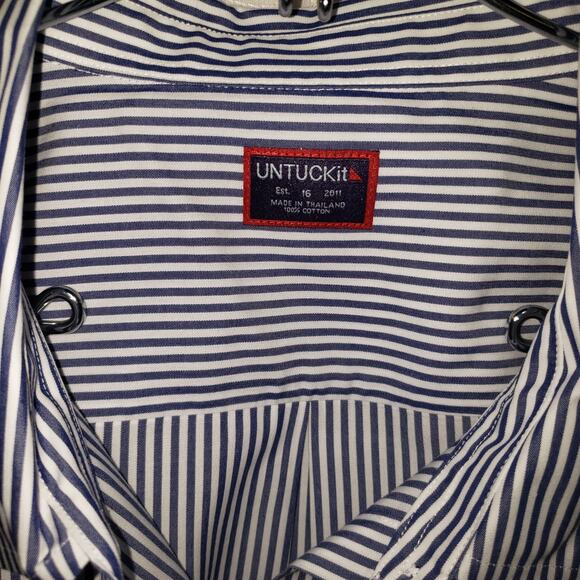 UNTUCKit Marsanne Womens Plus 16 Navy Stripe Cotton Shirt Classic Office Casual - Picture 5 of 6